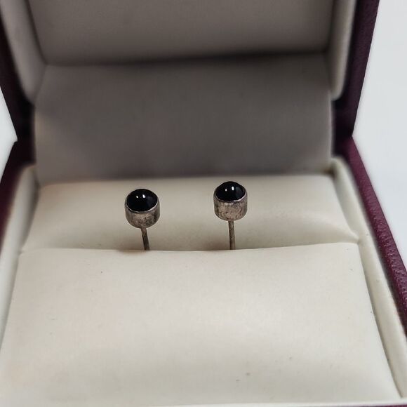 Black Sterling Silver Stud Earrings - Picture 3 of 4